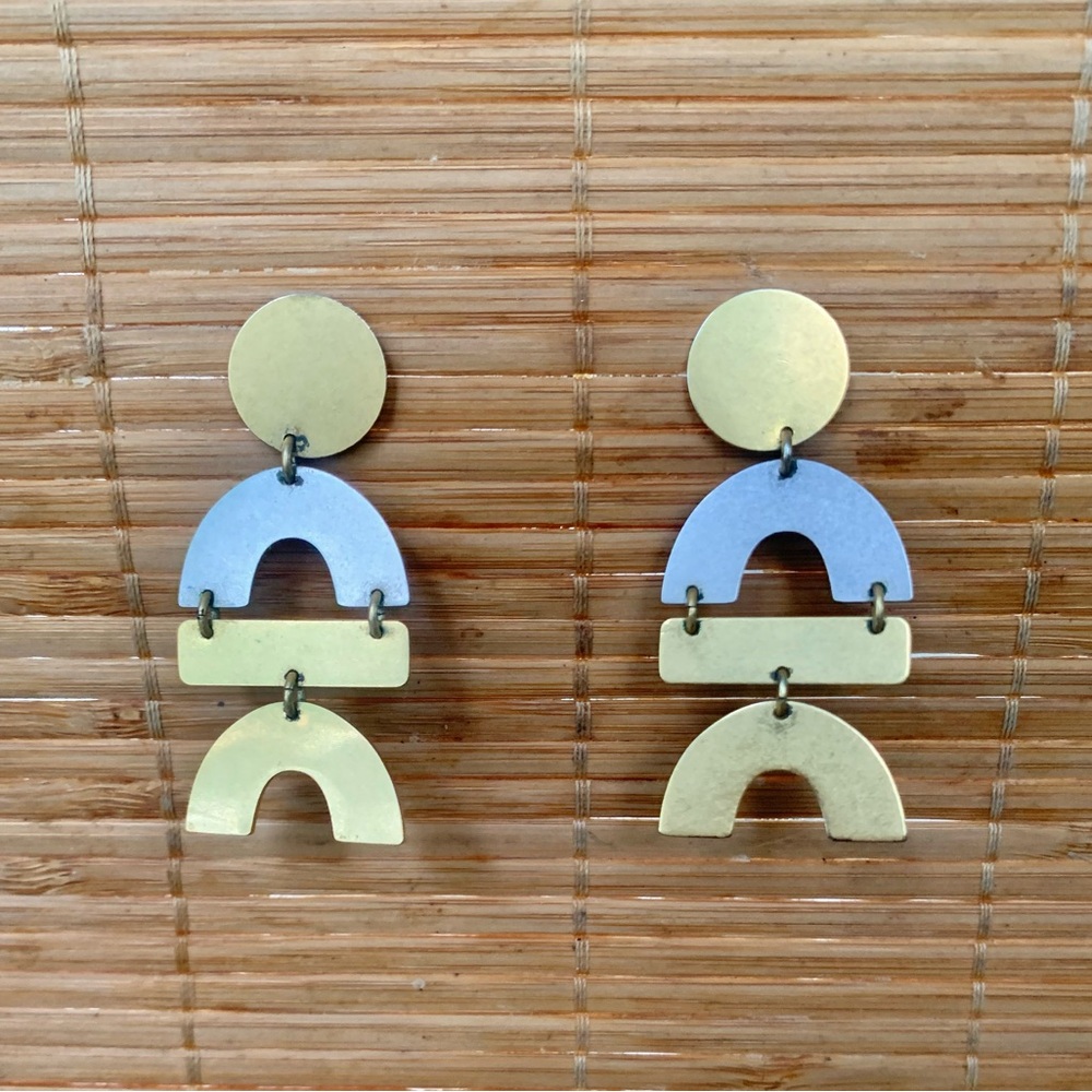 Anthropologie Silver and Brass Geometric Earrings